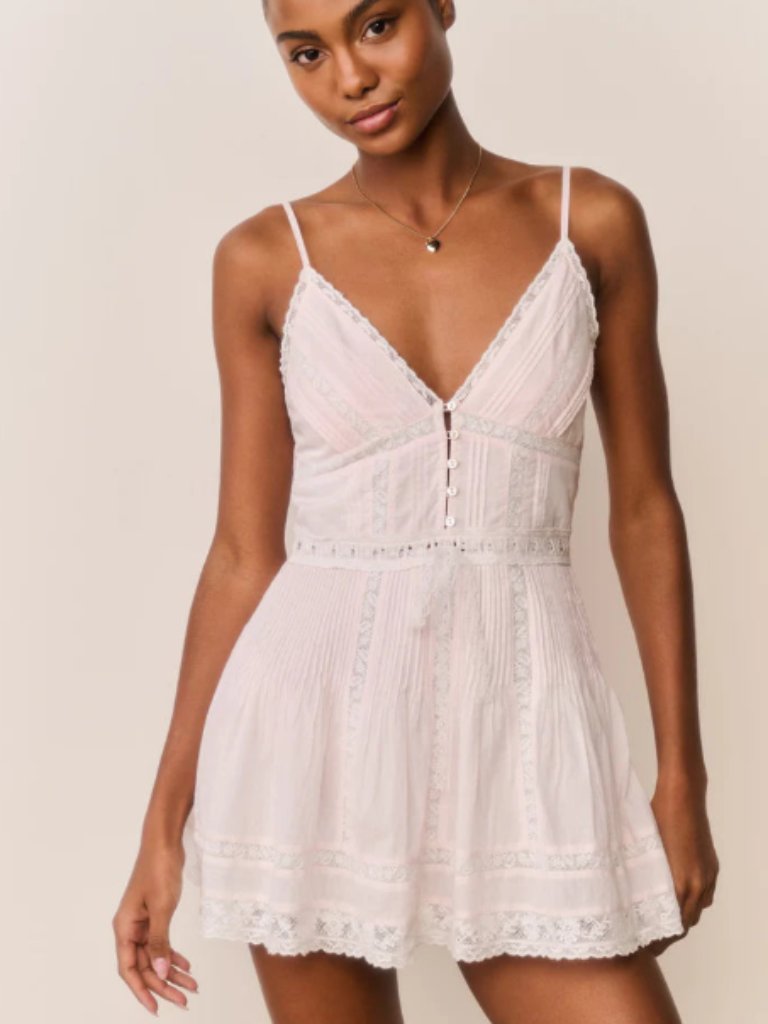 Loveshackfancy Zirelle Cotton Lace-Trimmed Mini Dress In Pink